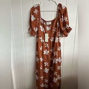 Alohiwai Brown White Hibiscus Maxi Dress